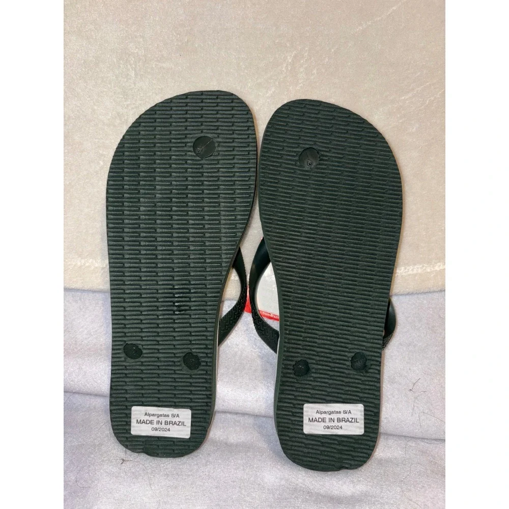 Havaianas x FARM Rio Caipirinha Flip Flops Olive Green White Womens 7/8
